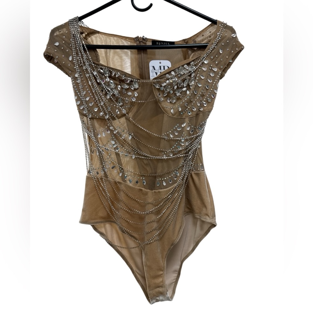 Banjul Nude Beaded Corset Gem Bodysuit